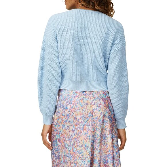 Rebecca Minkoff Natalie Light Blue Button-Detail Ribbed Sweater Womens Cropped L - Picture 3 of 10